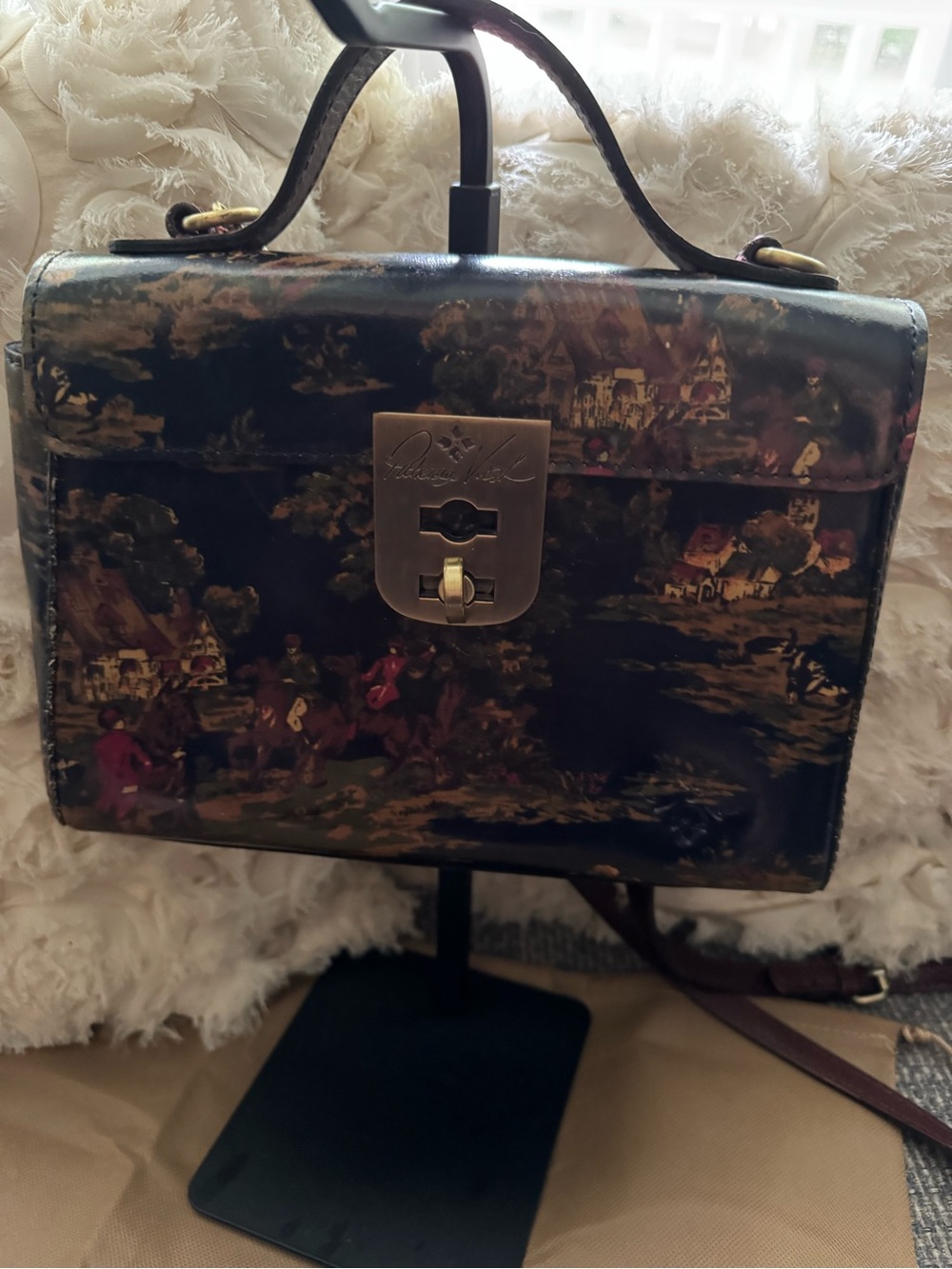 Collectible Patricia Nash Florence Leather Satchel Crossbody Scenic Equestrian - Picture 3 of 14